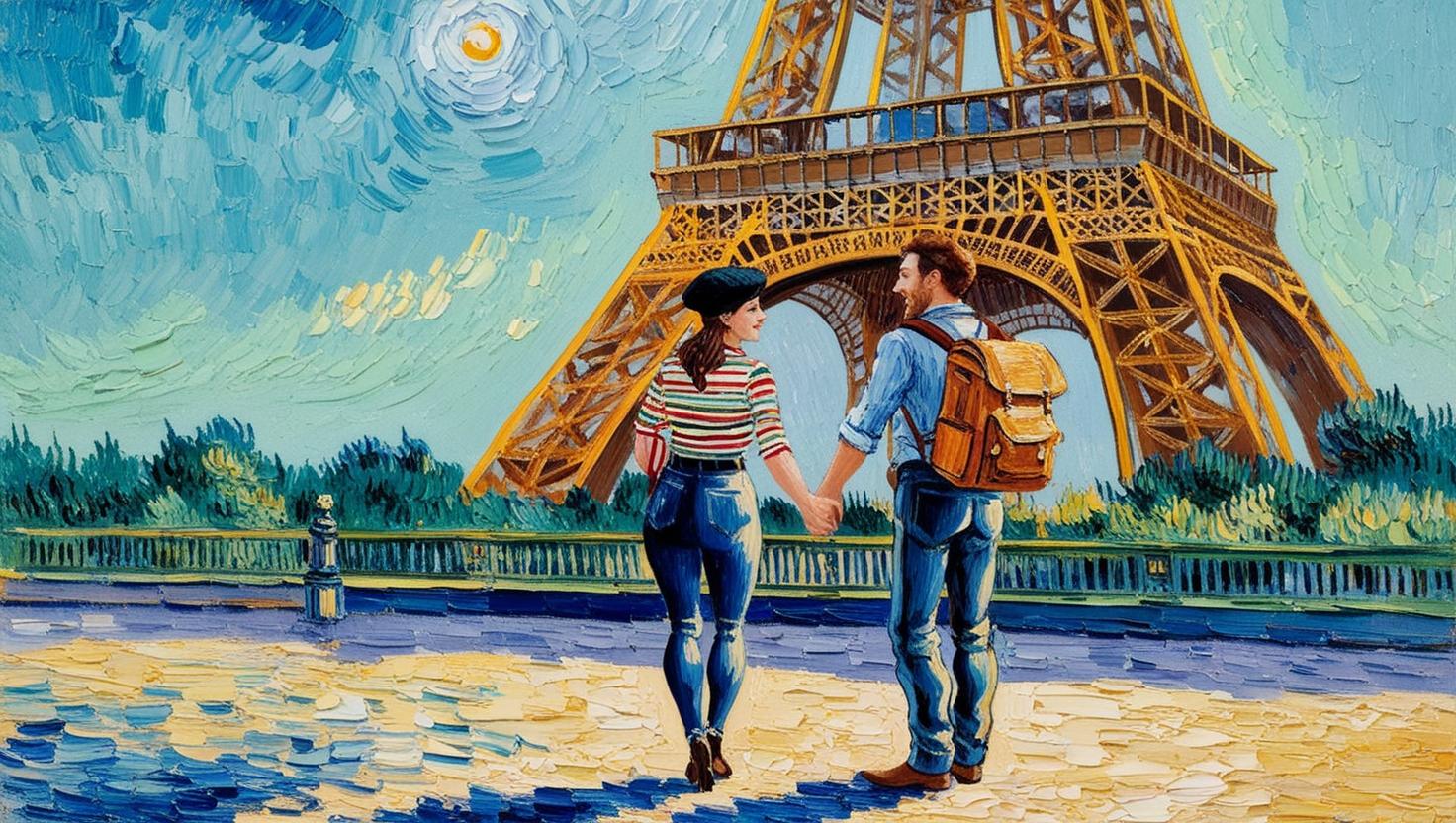 2 - van gogh painted image of a tourist couple in paris